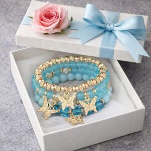 Bracelet Teal Green Butterfly Pendants Charms Bohemian Style 4pcs  Rope Bracelet